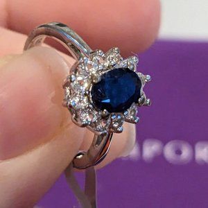 Size 6  1.63ct Blue Sapphire and White Topaz Sterling Silver Ring